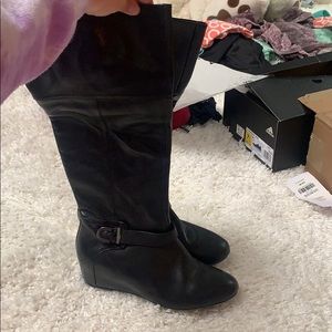 Black small wedge calf height boots